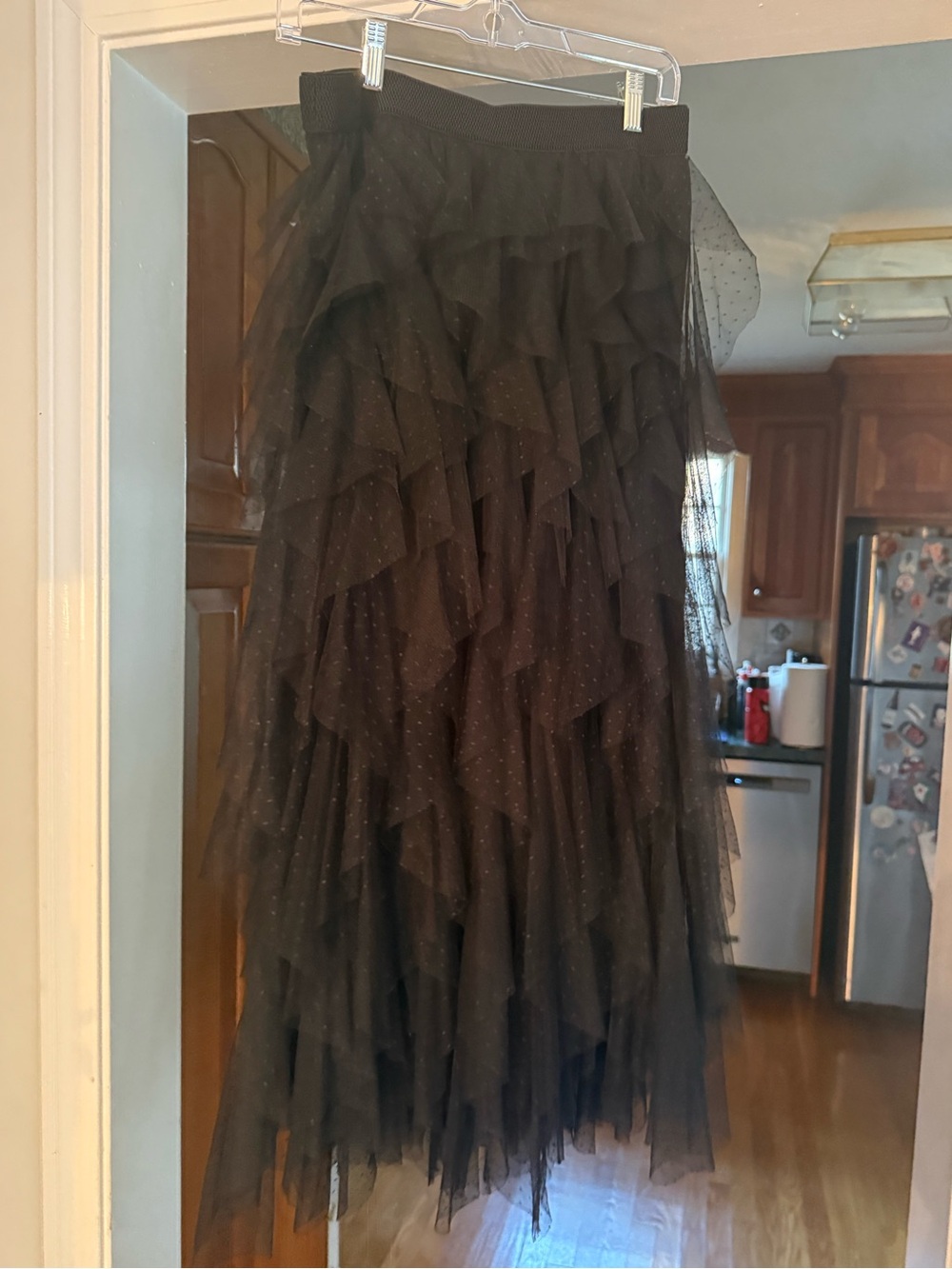 By Anthropologie Black Tiered Ruffle Tulle Skirt Size Medium
